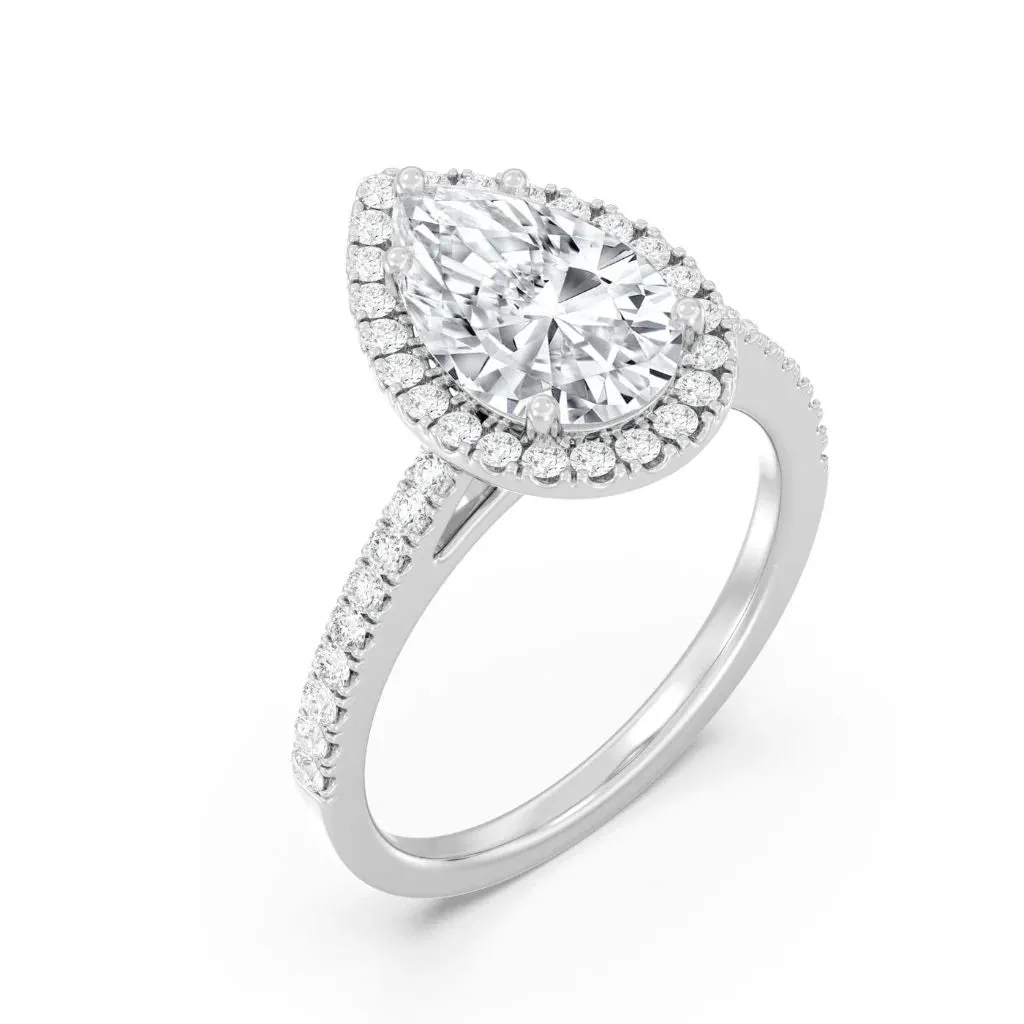 2ct Solitaire Ring Pavé Band with Halo