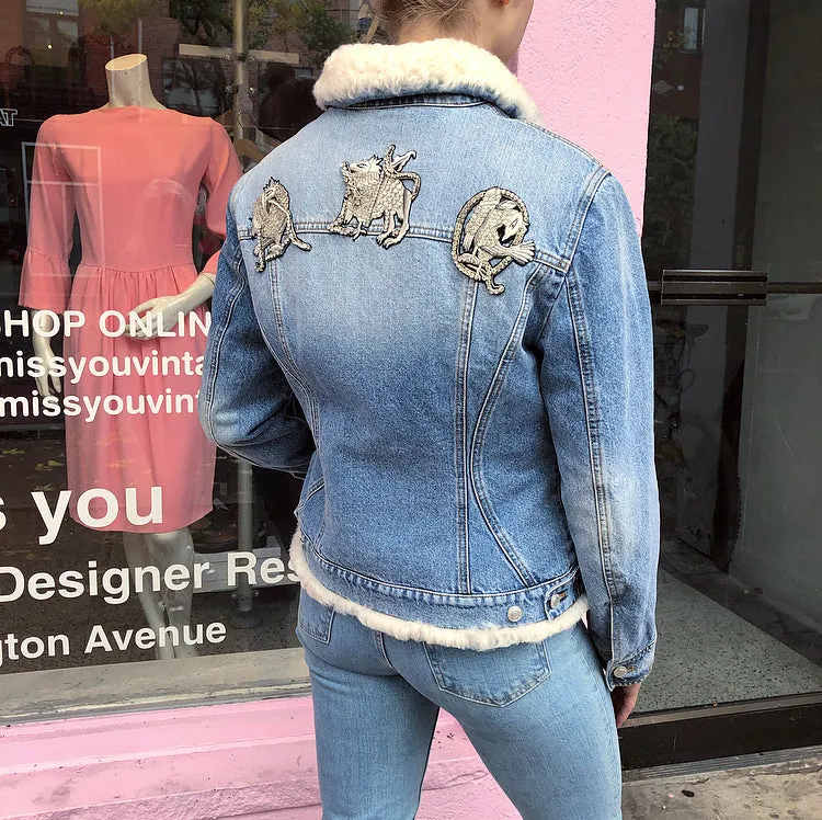 Alexander McQueen Denim Shearling Embroidered Jacket - M