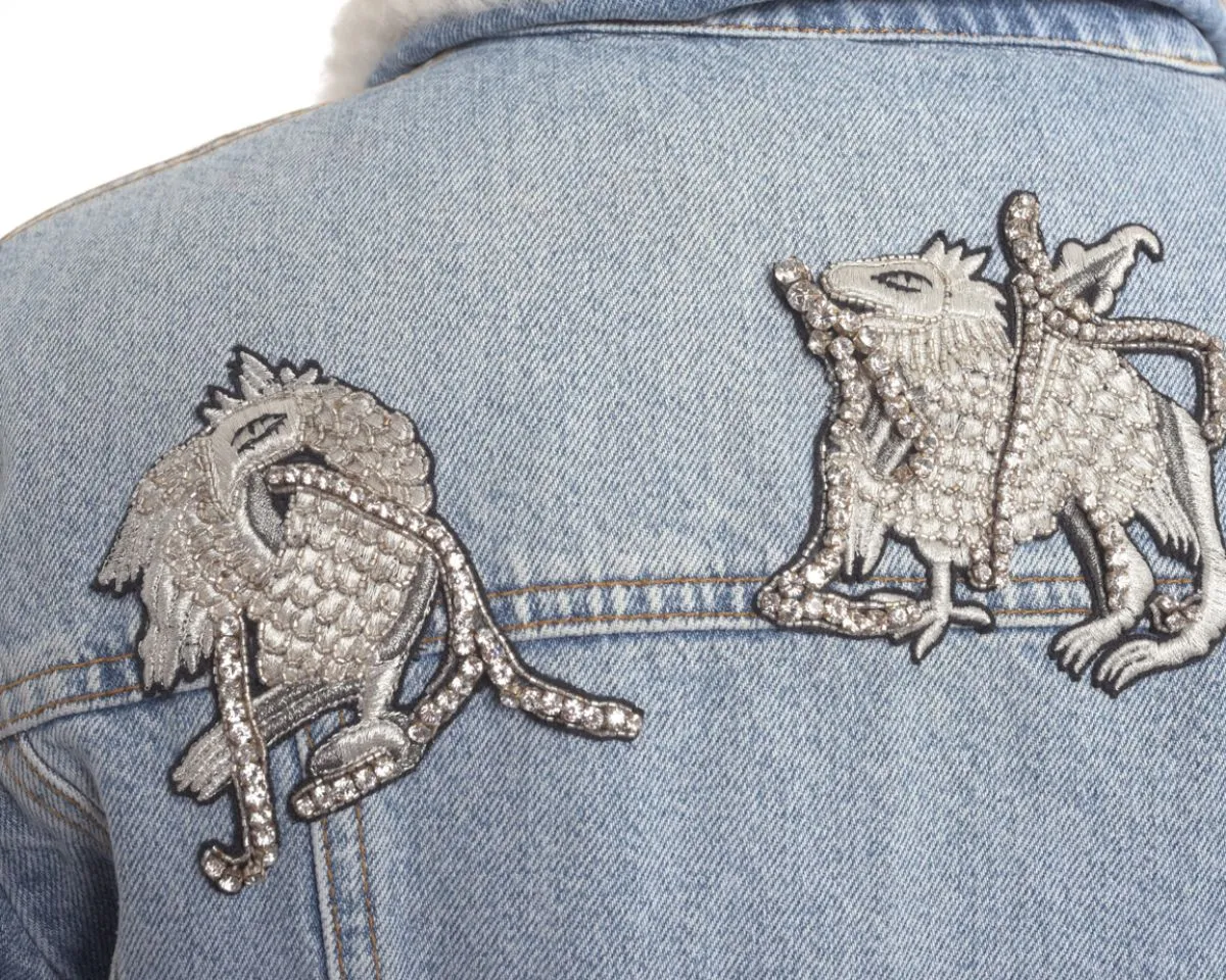 Alexander McQueen Denim Shearling Embroidered Jacket - M