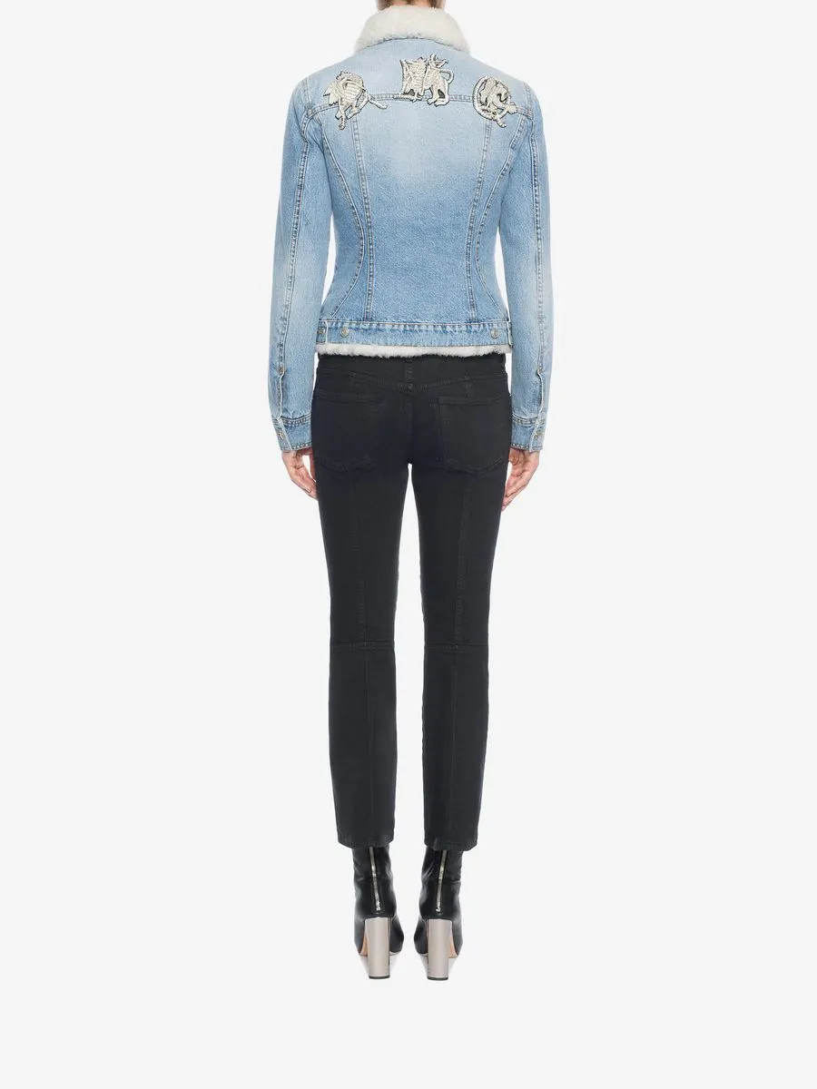 Alexander McQueen Denim Shearling Embroidered Jacket - M