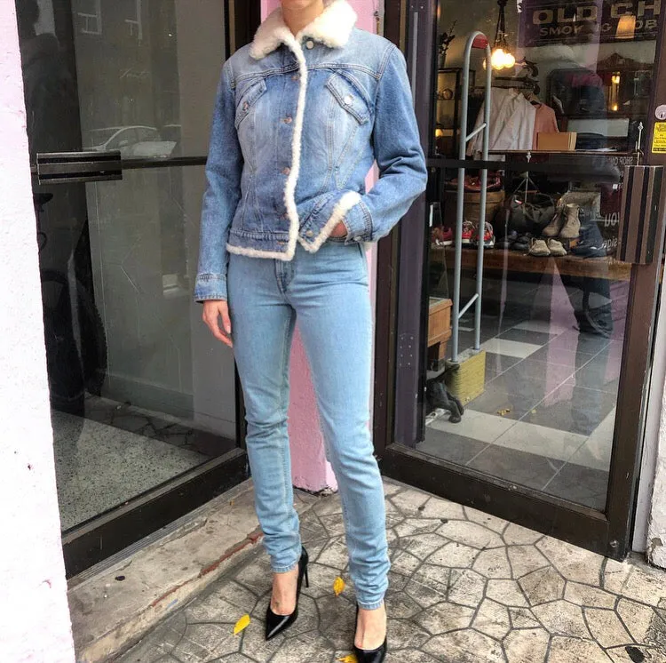 Alexander McQueen Denim Shearling Embroidered Jacket - M
