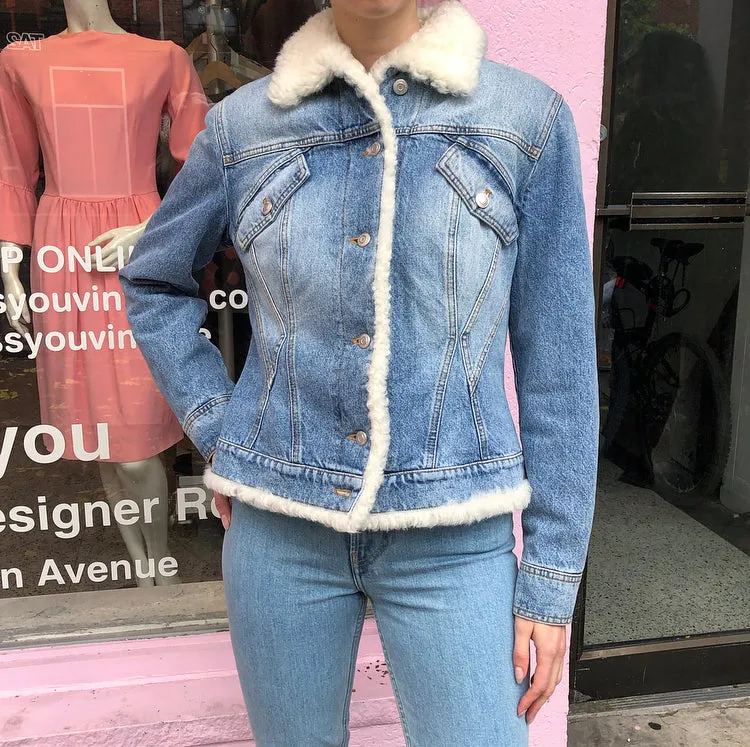 Alexander McQueen Denim Shearling Embroidered Jacket - M