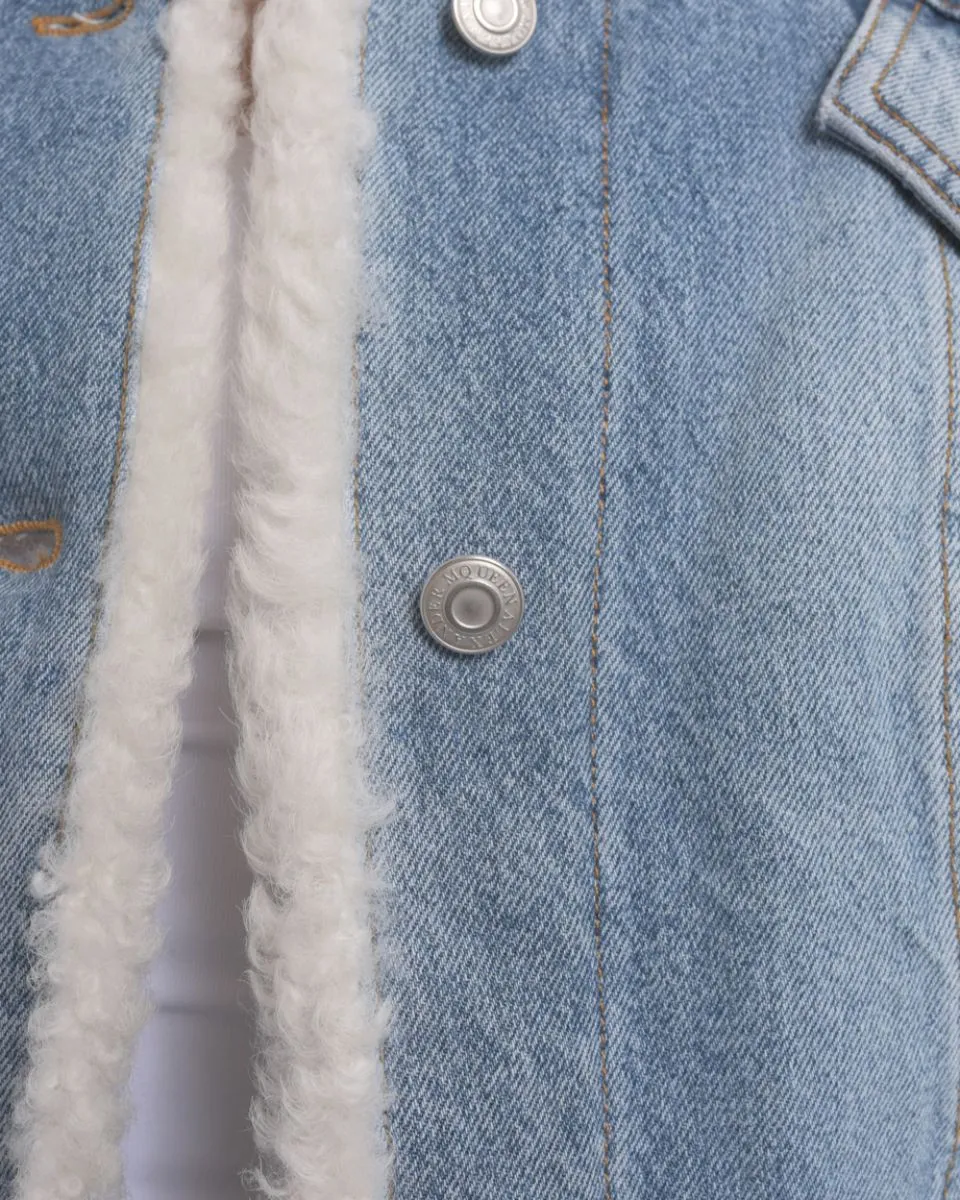 Alexander McQueen Denim Shearling Embroidered Jacket - M
