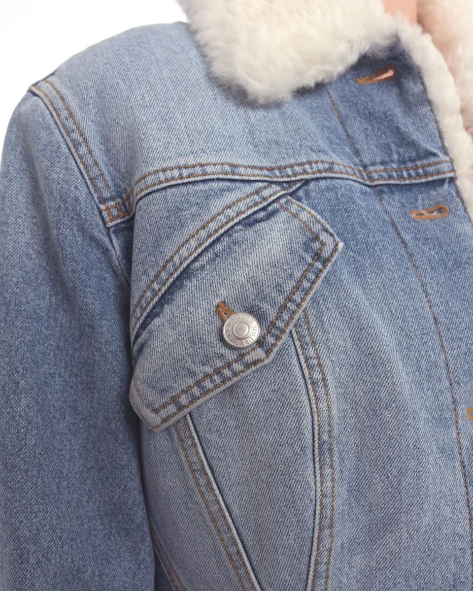 Alexander McQueen Denim Shearling Embroidered Jacket - M