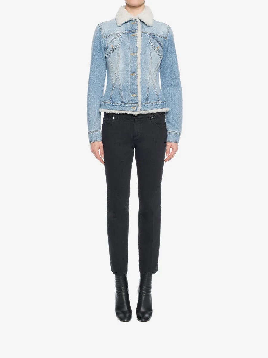Alexander McQueen Denim Shearling Embroidered Jacket - M