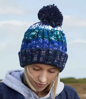 Beechfield Corkscrew Pom Pom Beanie | Alpine Blues