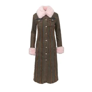 Blumarine Denim Overcoat with Faux Fur - '20s
