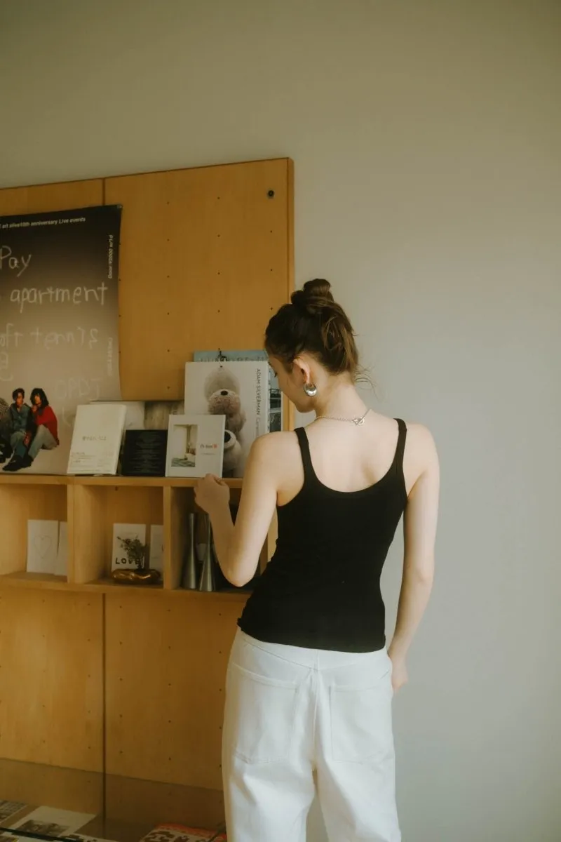 cap in rib tank top/3color
