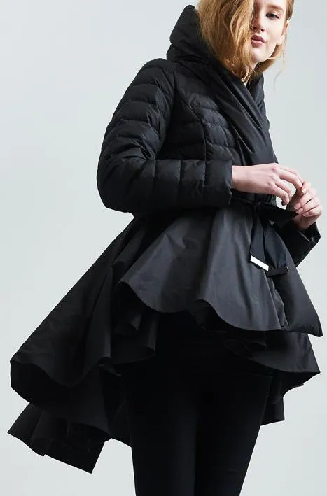 Down Coat with Skirt, Black