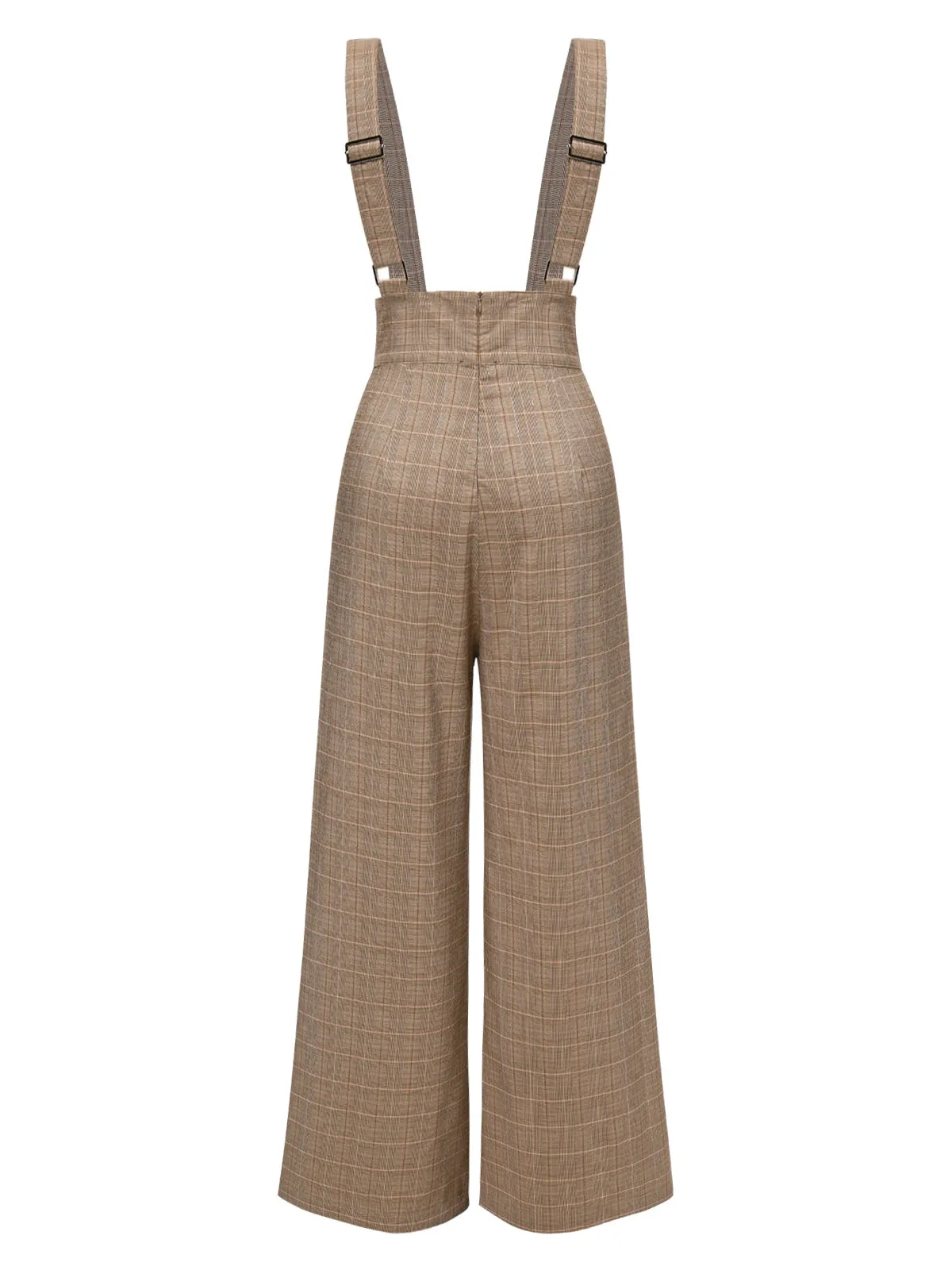 Gray 1940s Glen Plaid Buttoned Overall Pants