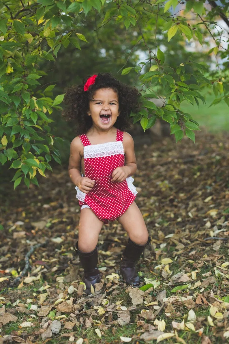 Red Polka Dot Lace Romper