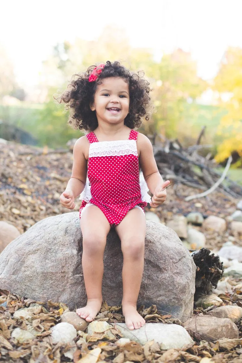 Red Polka Dot Lace Romper