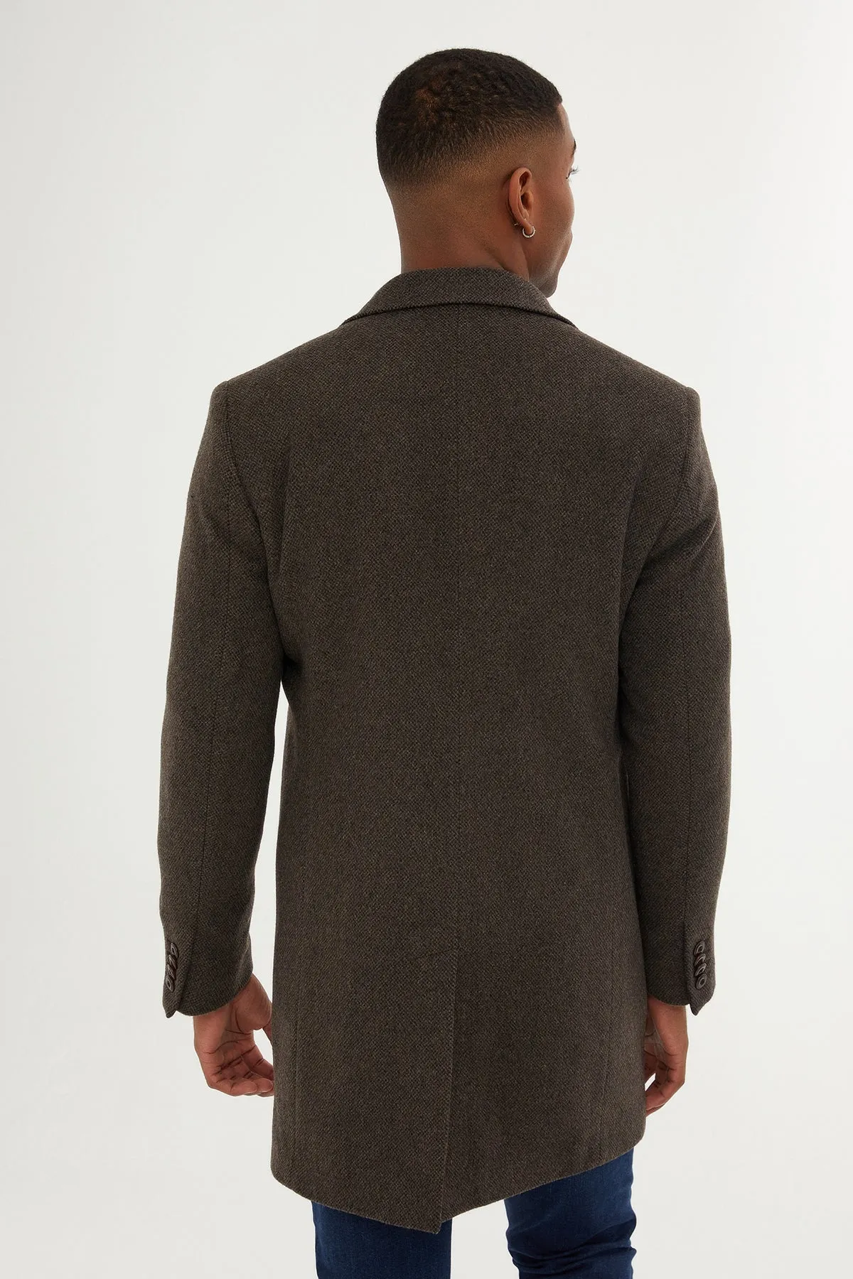 Regular Fit Cachet David Peaked Lapel Wool & Cashmere Blend Black Overcoat, Brown D.