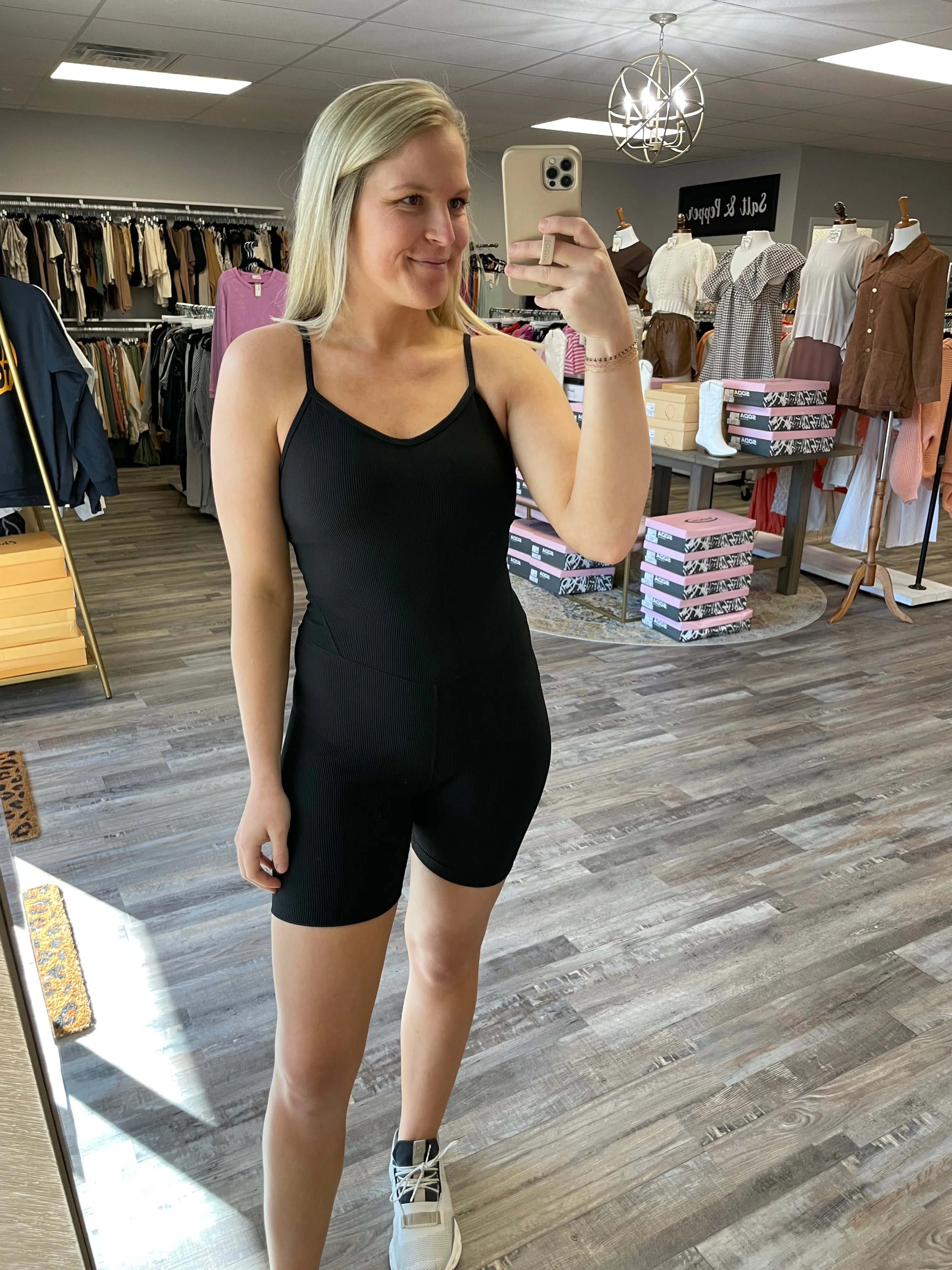 Ribbed Active Romper - Black