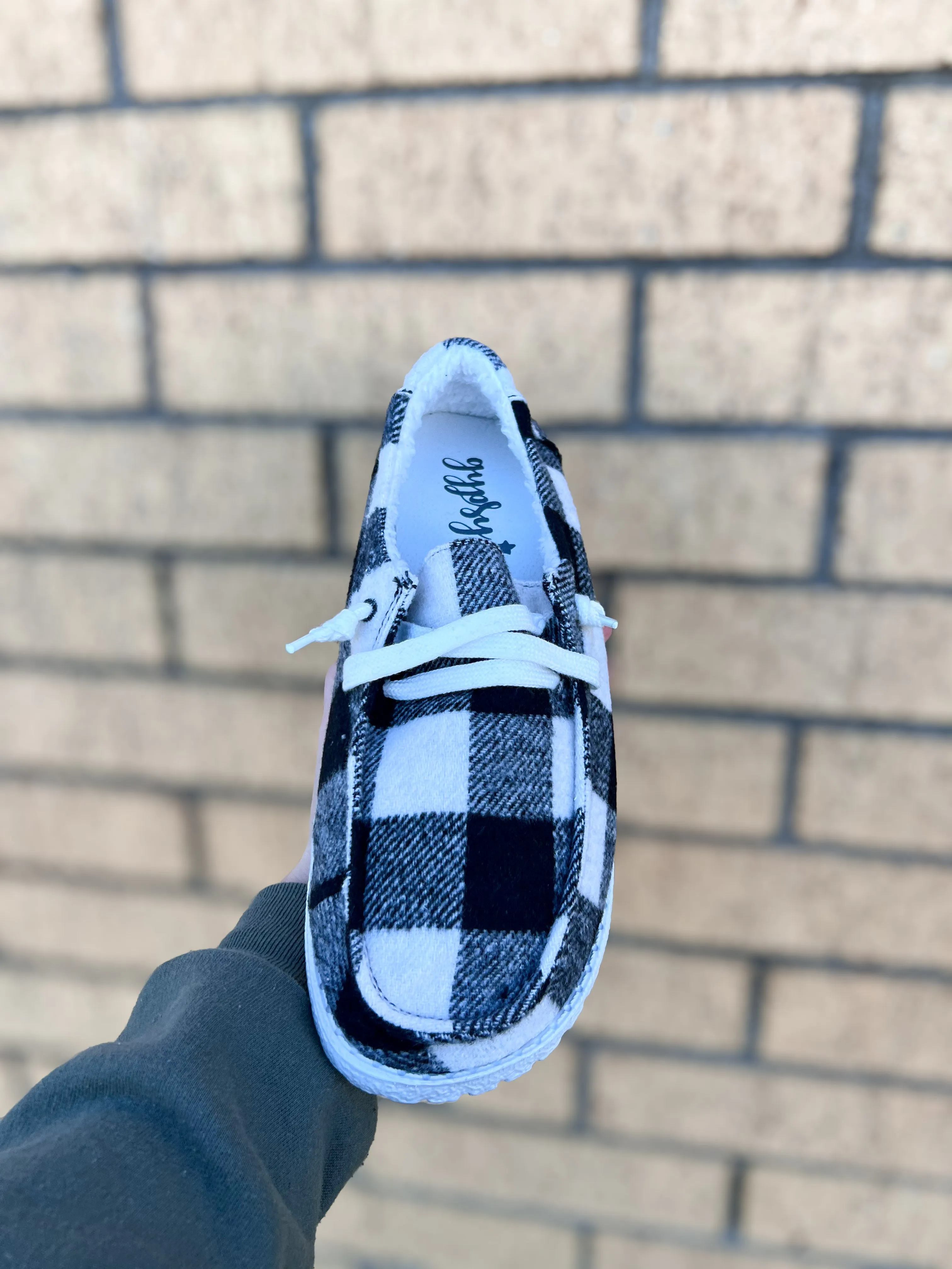 Riley Slip On Shoes - Black & White Buffalo Plaid