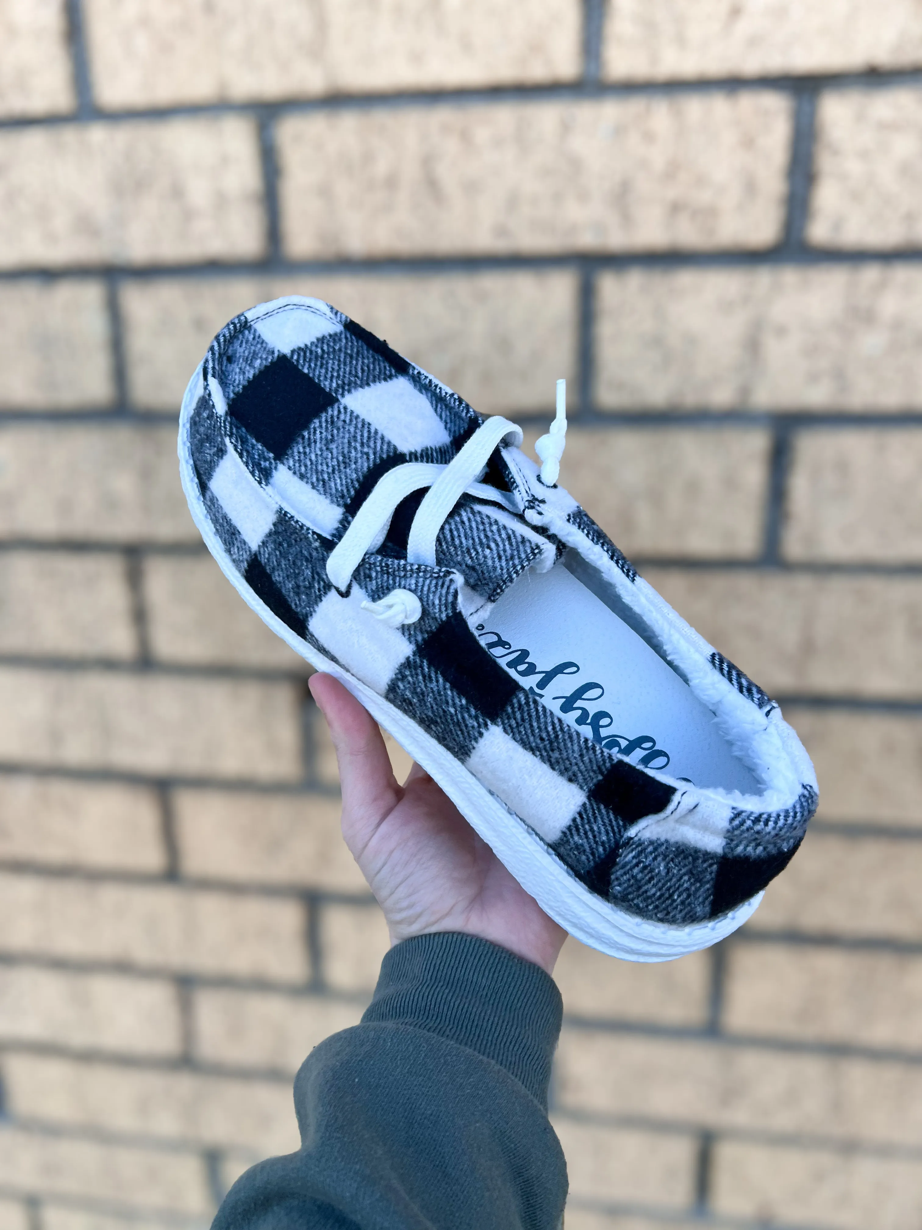 Riley Slip On Shoes - Black & White Buffalo Plaid