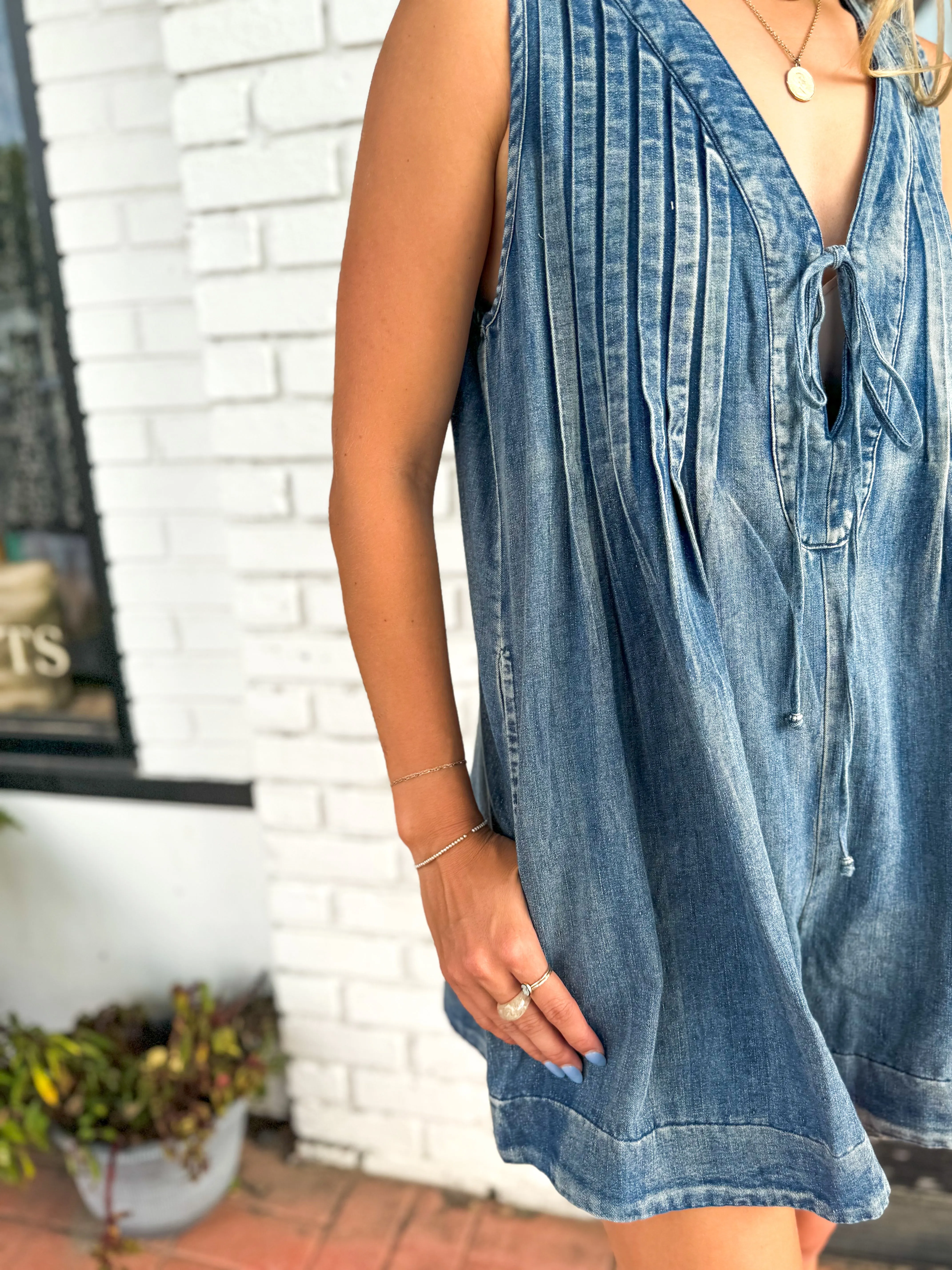 Tied Up Denim Romper